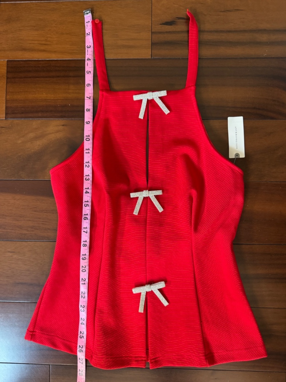 MAEVE ANTHROPOLOGIE EMBELLISHED BOW RED HALTER TOP - MEDIUM - Picture 11 of 17